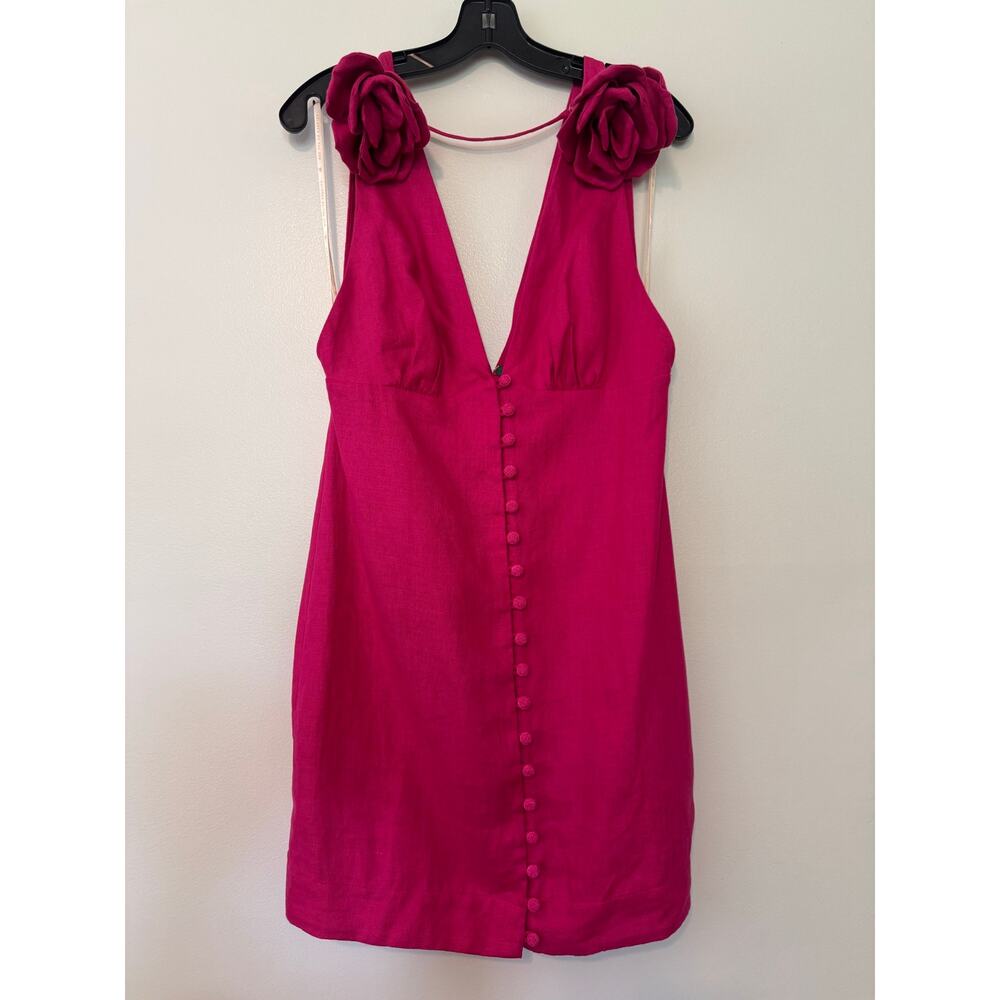 NWT Farm Rio floral-appliqué linen minidress Size Medium - Picture 5 of 6